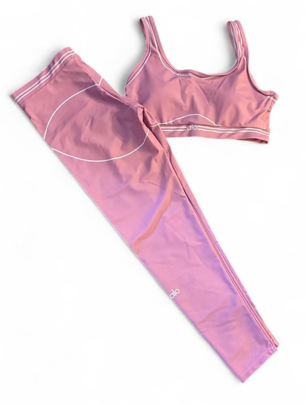 ALO Yoga Pink Two-Piece Legging & Sports Bra Set